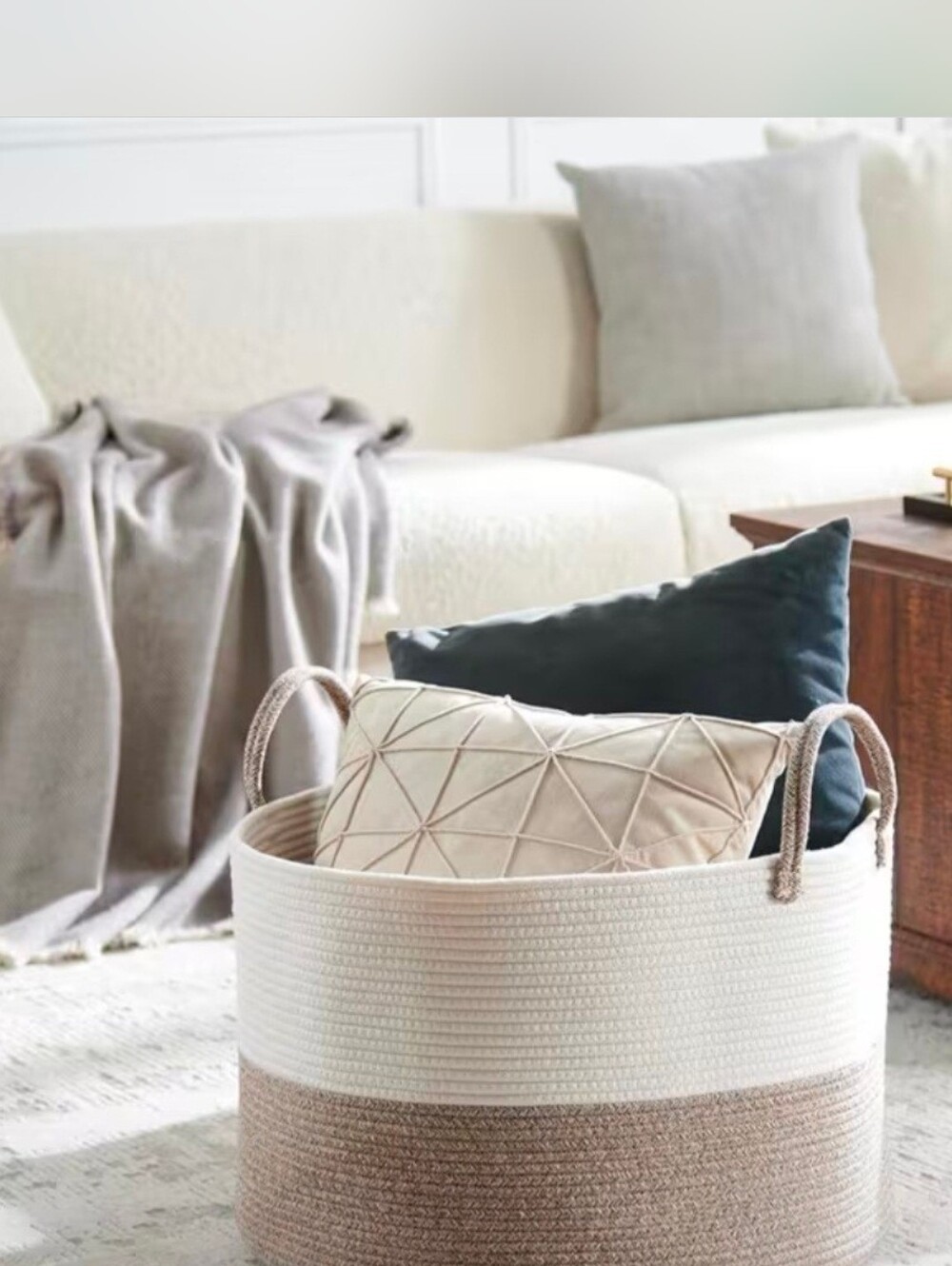 1PC Large Blanket Basket, 22 x 22 x14inches - Premium 100% Cotton Rope Woven Sto - Picture 3 of 3